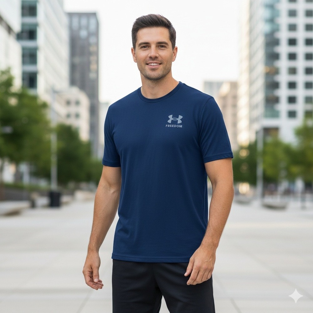 Under Armour Freedom Men's T-Shirt Navy‎ Blue Short Sleeve - Size S/P/CH